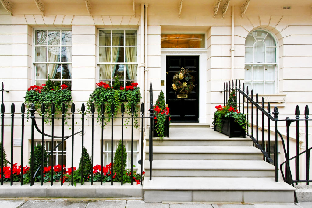 Traditional British home front with Christmas decoration